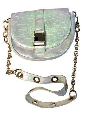 Sharif Iridescent Croc-Embossed Crossbody Bag With Gold Hardware & Red Interior